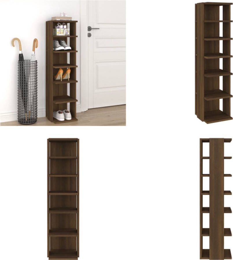 VidaXL Schoenenrek 27-5x27x102 cm bewerkt hout bruineikenkleurig Schoenenrek Schoenenrekken Opbergrek Voor Schoenen Schoenenstellage