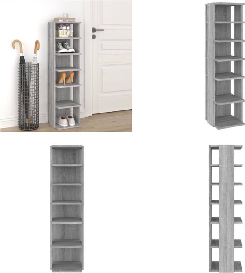 VidaXL Schoenenrek 27-5x27x102 cm bewerkt hout grijs sonoma Schoenenrek Schoenenrekken Opbergrek Voor Schoenen Schoenenstellage - Foto 2