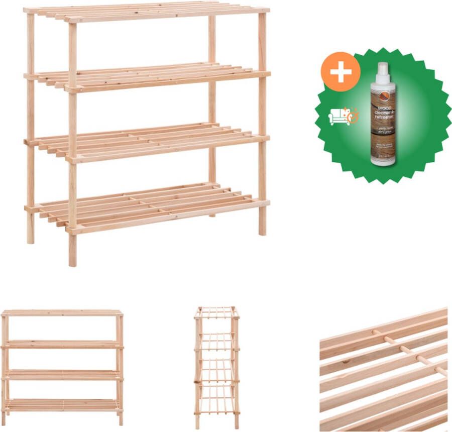 VidaXL Schoenenrek 4-laags Massief vurenhout 74x26x67.5cm Schoenenkast Inclusief Houtreiniger en verfrisser