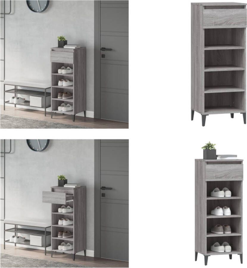 VidaXL Schoenenrek 40x36x105 cm bewerkt hout grijs sonoma eikenkleurig Schoenenrek Schoenenrekken Opbergrek Voor Schoenen Schoenenopbergkast