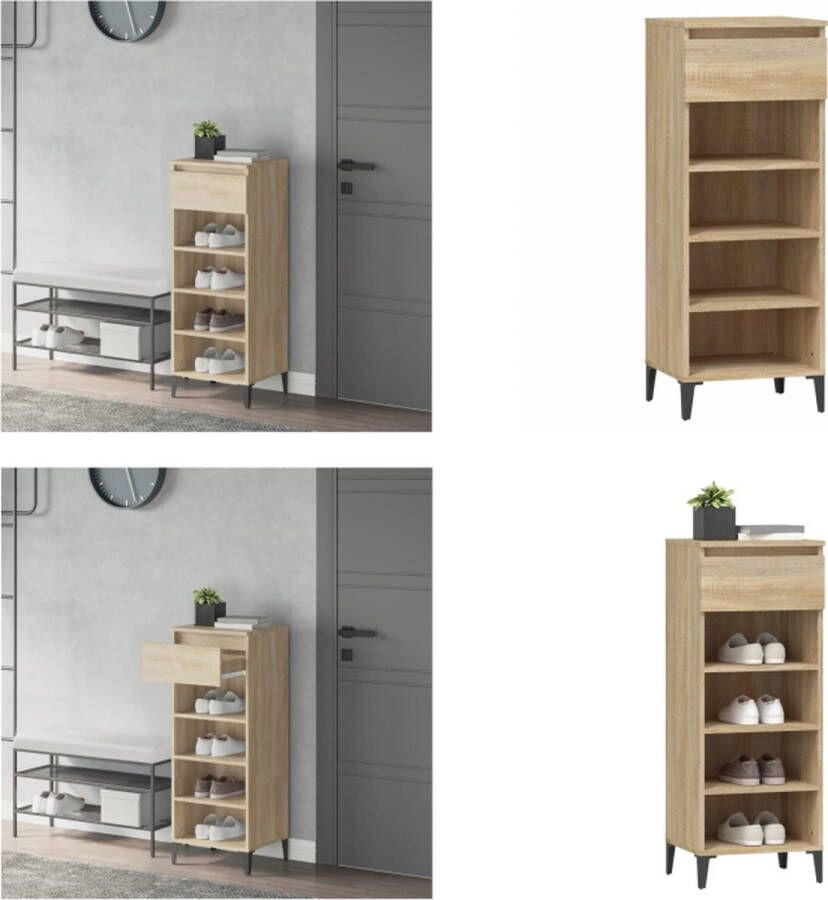 VidaXL Schoenenrek 40x36x105 cm bewerkt hout sonoma eikenkleurig Schoenenrek Schoenenrekken Opbergrek Voor Schoenen Schoenenopbergkast