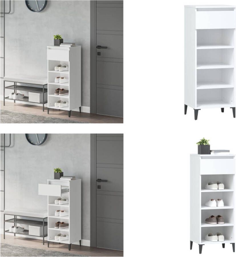 VidaXL Schoenenrek 40x36x105 cm bewerkt hout wit Schoenenrek Schoenenrekken Opbergrek Voor Schoenen Schoenenopbergkast