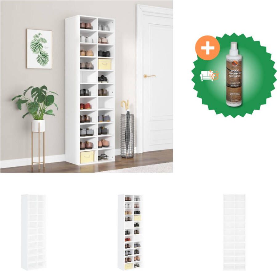 VidaXL Schoenenrek 54 x 34 x 183 cm Wit Bewerkt hout Schoenenkast Inclusief Houtreiniger en verfrisser