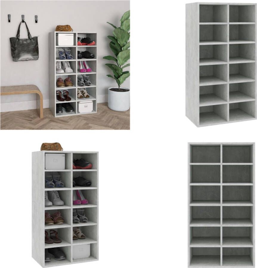 VidaXL Schoenenrek 54x34x100-5 cm bewerkt hout betongrijs Schoenrek Schoenrekken Schoenorganiser Schoenorganisers - Foto 2