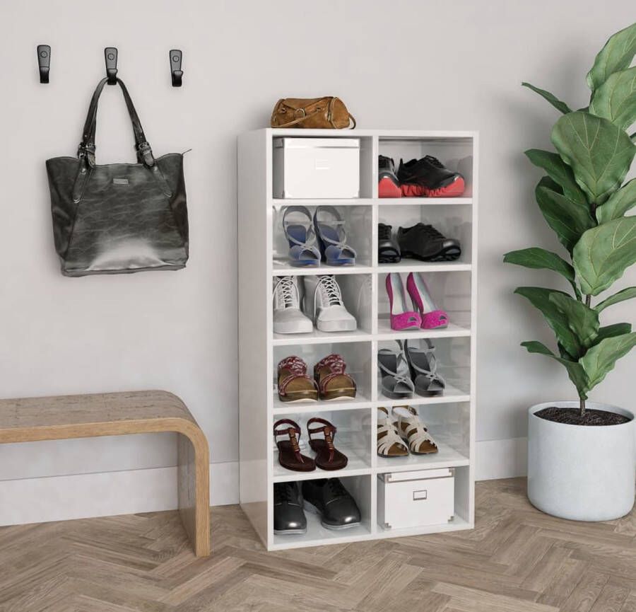 VidaXL -Schoenenrek-54x34x100 5-cm-bewerkt-hout-hoogglans-wit