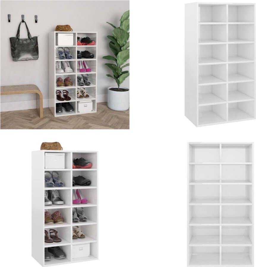 VidaXL Schoenenrek 54x34x100-5 cm bewerkt hout hoogglans wit Schoenrek Schoenrekken Schoenorganiser Schoenorganisers