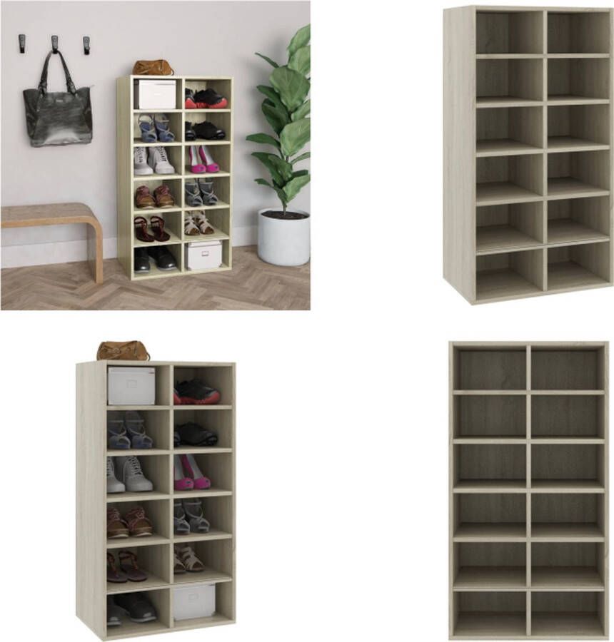 VidaXL Schoenenrek 54x34x100 5 cm bewerkt hout sonoma eikenkleurig Schoenrek Schoenrekken Schoenorganiser Schoenorganisers