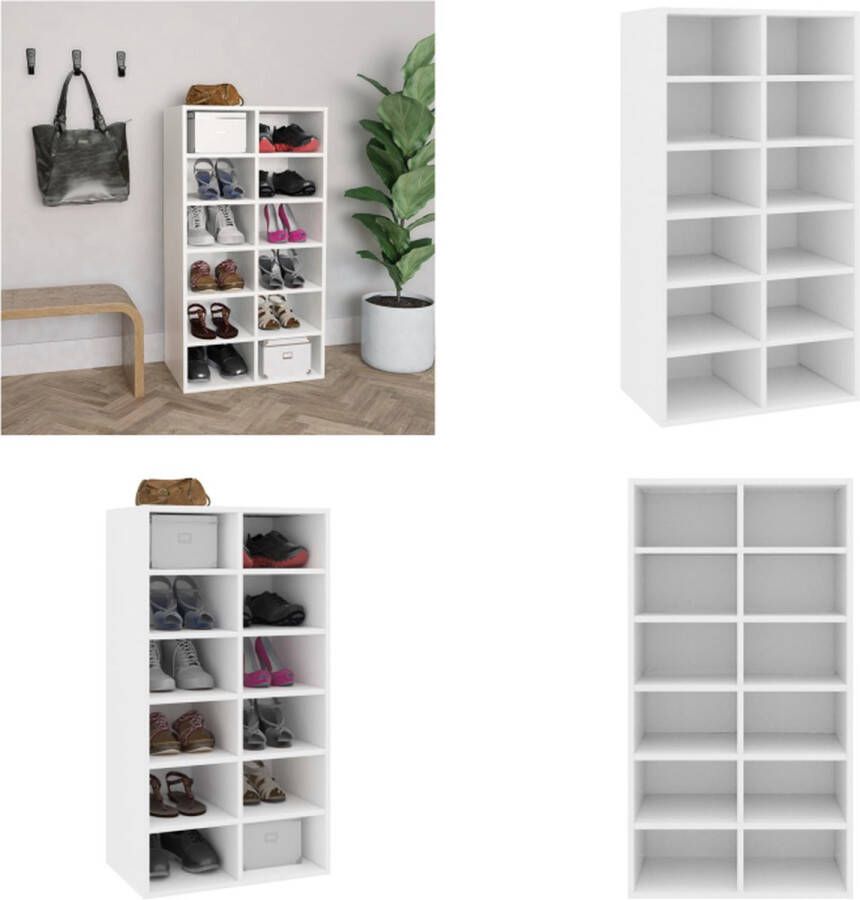 VidaXL Schoenenrek 54x34x100-5 cm bewerkt hout wit Schoenrek Schoenrekken Schoenorganiser Schoenorganisers