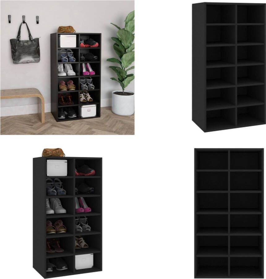 VidaXL Schoenenrek 54x34x100-5 cm bewerkt hout zwart Schoenrek Schoenrekken Schoenorganiser Schoenorganisers - Foto 2