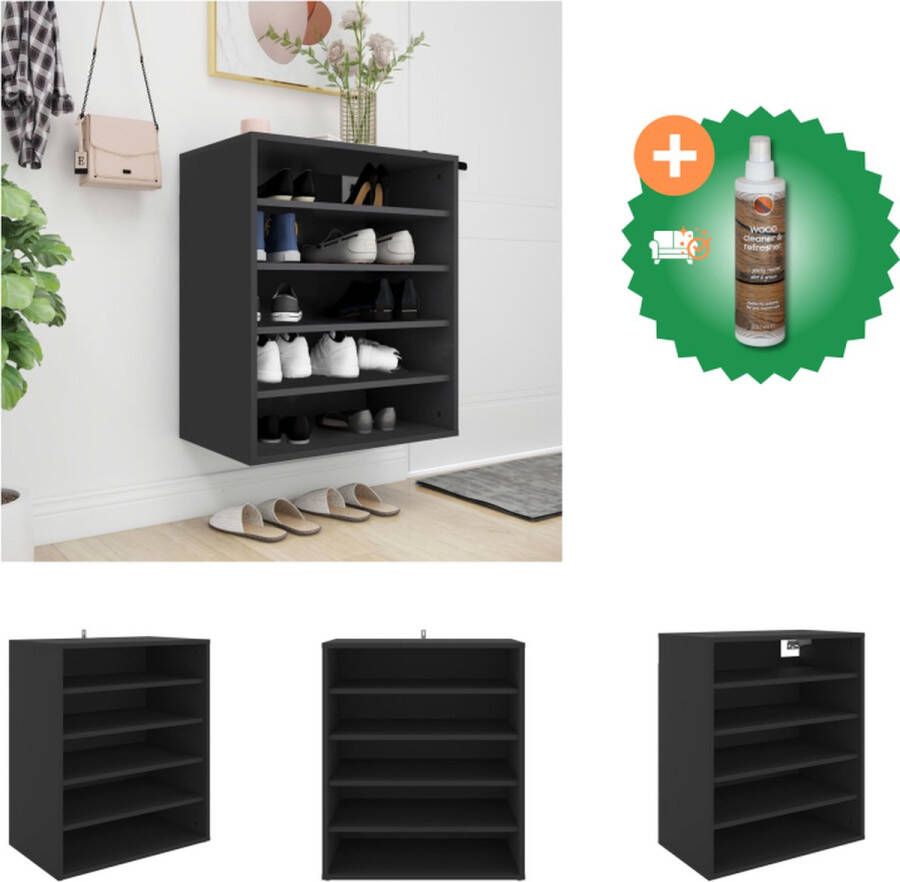 VidaXL Schoenenrek 60 x 35 x 70 cm Zwart Spaanplaat Montage vereist Schoenenkast Inclusief Houtreiniger en verfrisser - Foto 2
