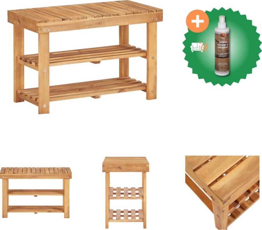 VidaXL Schoenenrek Acacia 70x32x46 cm Houtkleurig Met 2 schappen Schoenenkast Inclusief Houtreiniger en verfrisser