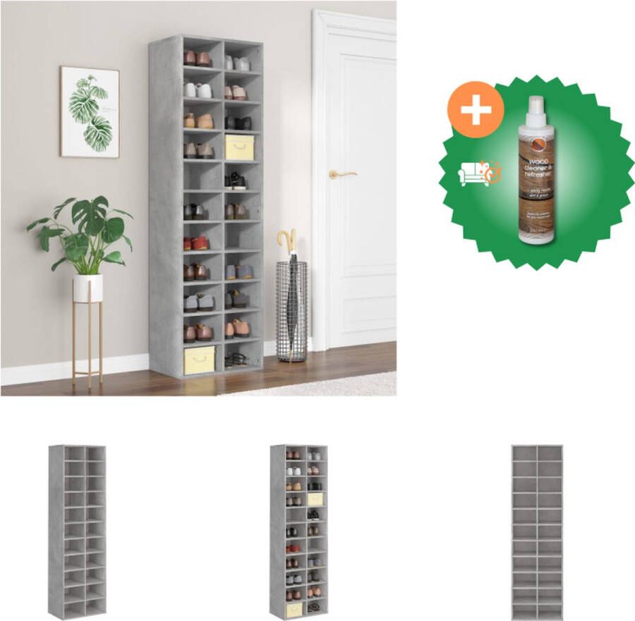VidaXL Schoenenrek Betongrijs 54 x 34 x 183 cm 22 schappen Wandmontage inbegrepen Schoenenkast Inclusief Houtreiniger en verfrisser
