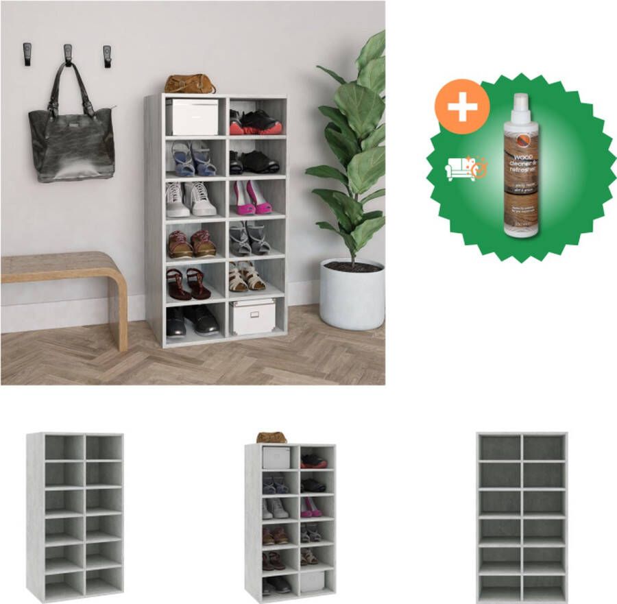 VidaXL Schoenenrek Betongrijs Bewerkt Hout 54 x 34 x 100.5 cm Duurzaam en Stevig Schoenenkast Inclusief Houtreiniger en verfrisser