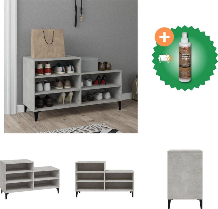 VidaXL Schoenenkast Betongrijs 102 x 36 x 60 cm Duurzaam hout Metalen poten Voldoende opbergruimte Flexibele installatie Schoenenkast Inclusief Houtreiniger en verfrisser - Foto 4