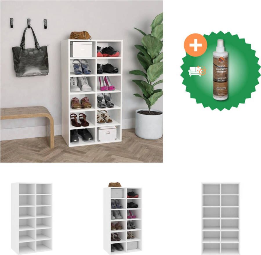 VidaXL Schoenenrek bewerkt hout 54 x 34 x 100.5 cm wit Schoenenkast Inclusief Houtreiniger en verfrisser