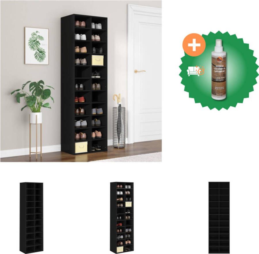 VidaXL Schoenenrek bewerkt hout 54 x 34 x 183 cm 22 schappen zwart Schoenenkast Inclusief Houtreiniger en verfrisser