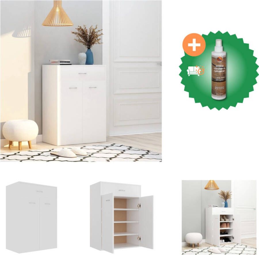 VidaXL Schoenenkast 60x35x84 cm bewerkt hout wit Schoenenkast Inclusief Houtreiniger en verfrisser