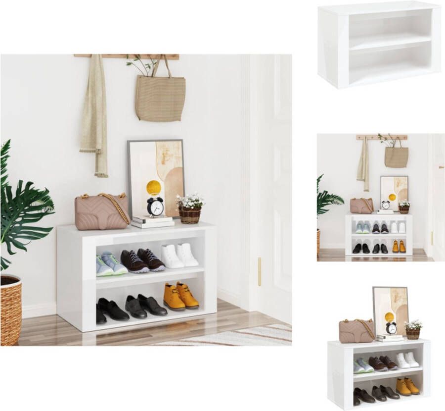 VidaXL Schoenenrek Schoenenrekken Opbergrek Voor Schoenen Schoenenstellage Schoenenrek 75x35x45 cm bewerkt hout hoogglans wit - Foto 2