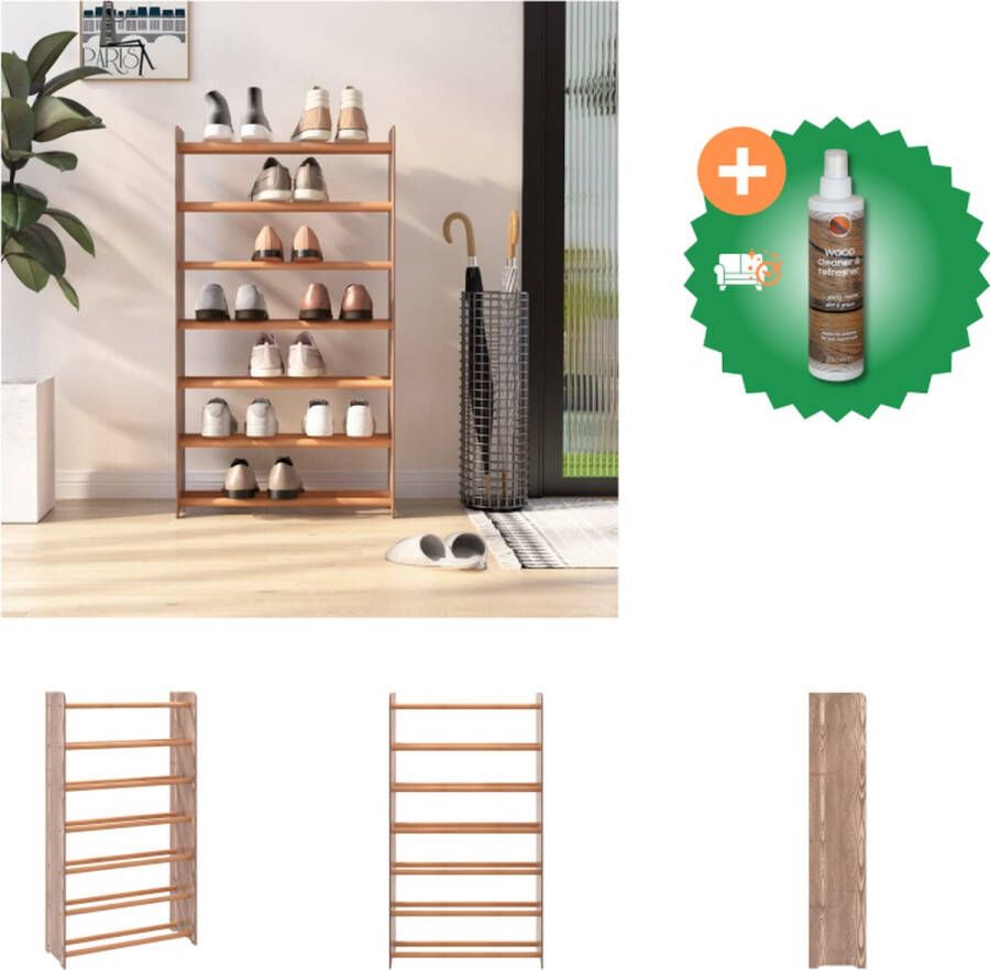 VidaXL Schoenenrek Bruin 65 x 24 x 117 cm Stevig hout Handgeschilderd Schoenenkast Inclusief Houtreiniger en verfrisser