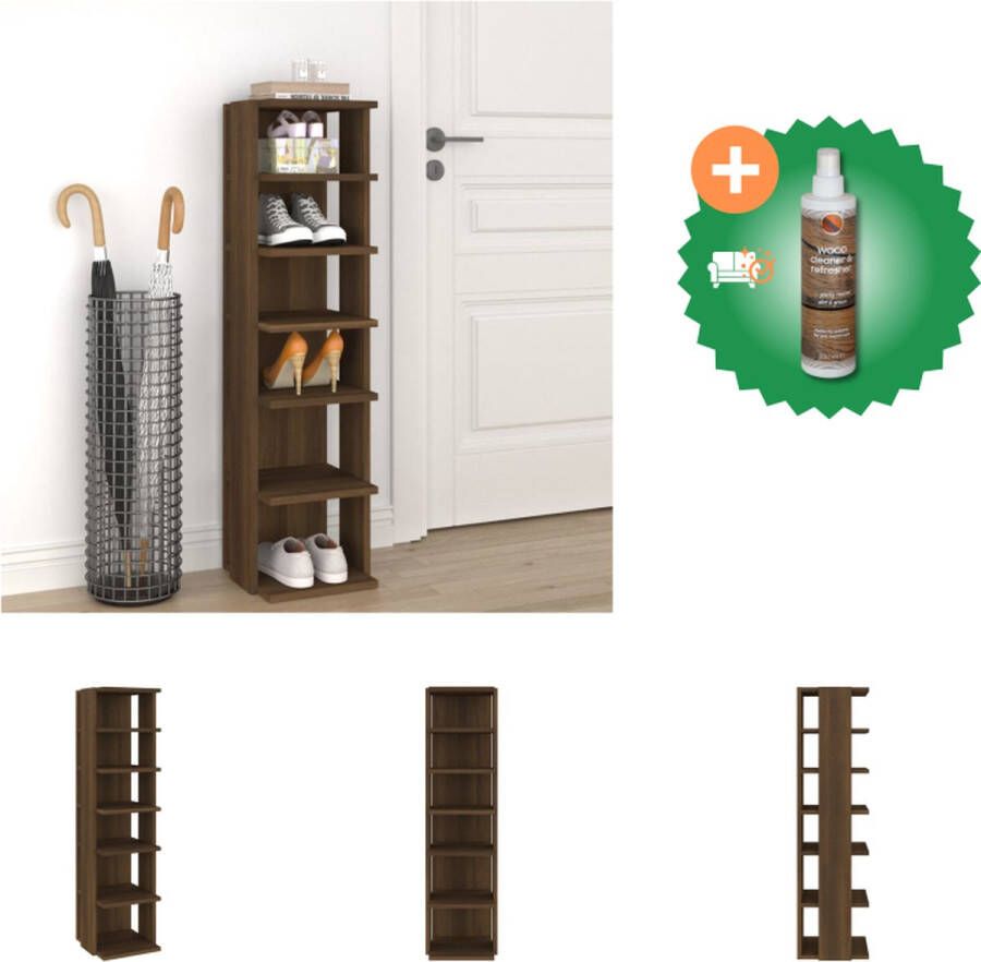 VidaXL Schoenenrek 27-5x27x102 cm bewerkt hout bruineikenkleurig Schoenenkast Inclusief Houtreiniger en verfrisser