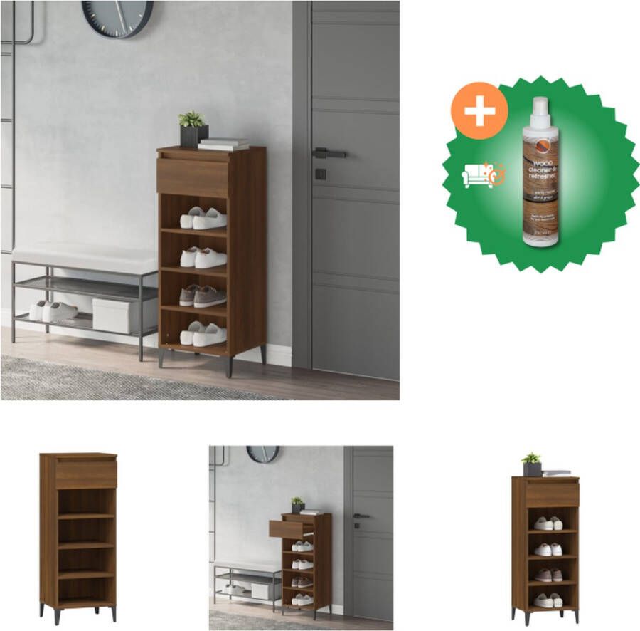 VidaXL Schoenenrek 40x36x105 cm bewerkt hout bruineikenkleurig Schoenenkast Inclusief Houtreiniger en verfrisser