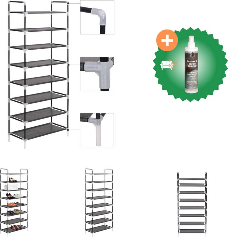 VidaXL Schoenenrek Buisvormig metalen frame 8 schappen 60 x 29.5 x 134 cm zwart Schoenenkast Inclusief Reiniger