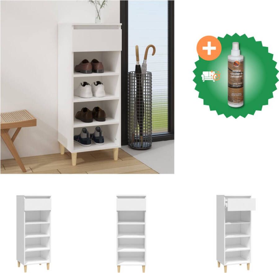 VidaXL Schoenenrek Compact Wit 40 x 36 x 105 cm Bewerkt hout en eucalyptushout Schoenenkast Inclusief Houtreiniger en verfrisser