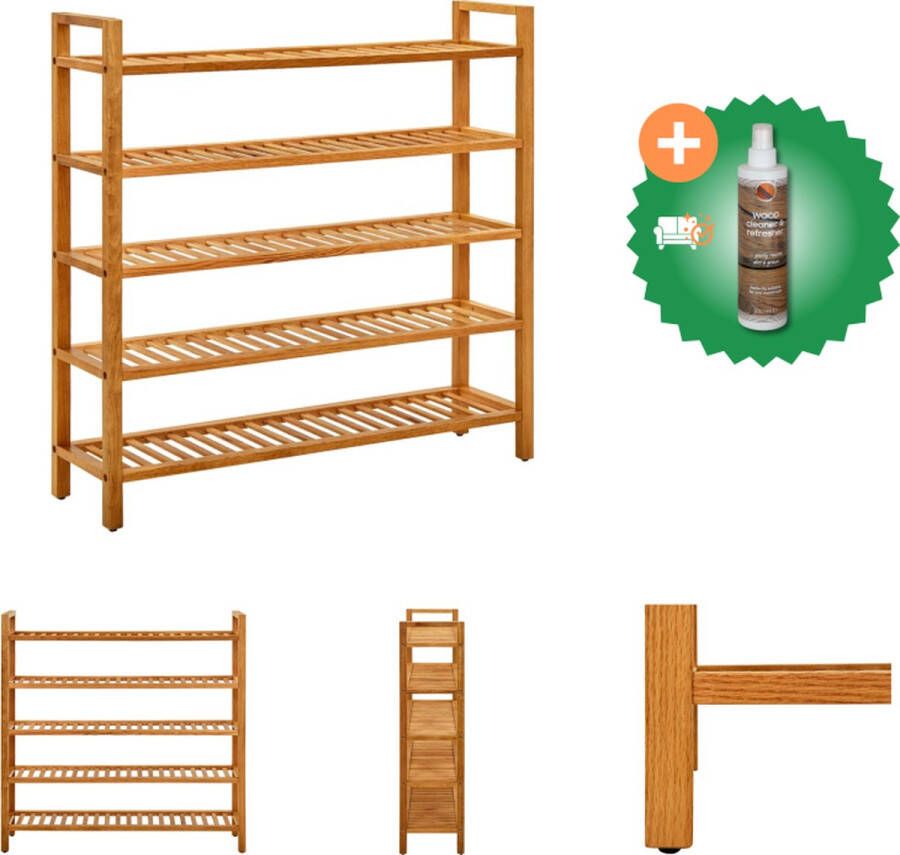 VidaXL Schoenenrek met 5 schappen 100x27x100 cm massief eikenhout Schoenenkast Inclusief Houtreiniger en verfrisser