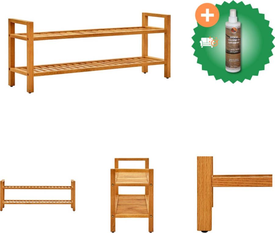 VidaXL Schoenenrek met 2 schappen 100x27x40 cm massief eikenhout Schoenenkast Inclusief Houtreiniger en verfrisser