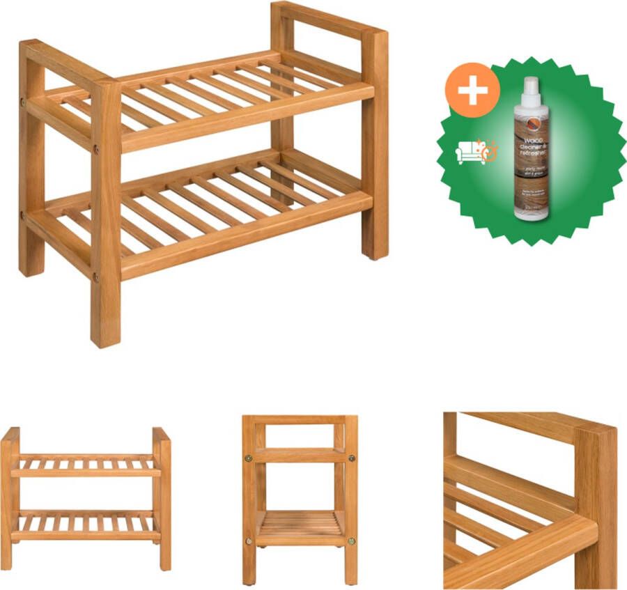 VidaXL Schoenenrek met 2 schappen 50x27x40 cm massief eikenhout Schoenenkast Inclusief Houtreiniger en verfrisser