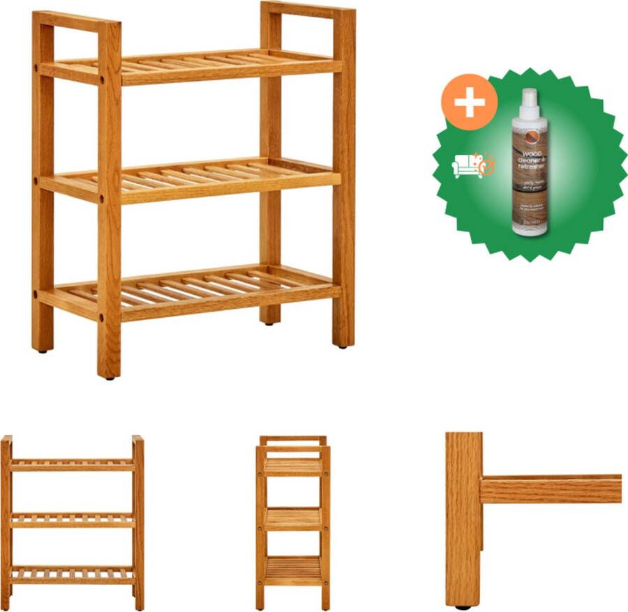 VidaXL Schoenenrek met 3 schappen 50x27x60 cm massief eikenhout Schoenenkast Inclusief Houtreiniger en verfrisser