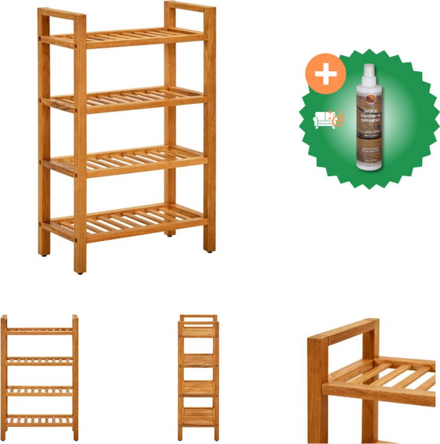 VidaXL Schoenenrek met 4 schappen 50x27x80 cm massief eikenhout Schoenenkast Inclusief Houtreiniger en verfrisser