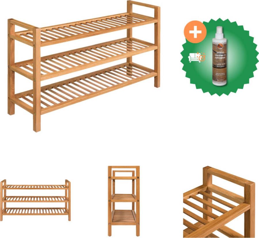 VidaXL Schoenenrek met 3 schappen 100x27x60 cm massief eikenhout Schoenenkast Inclusief Houtreiniger en verfrisser