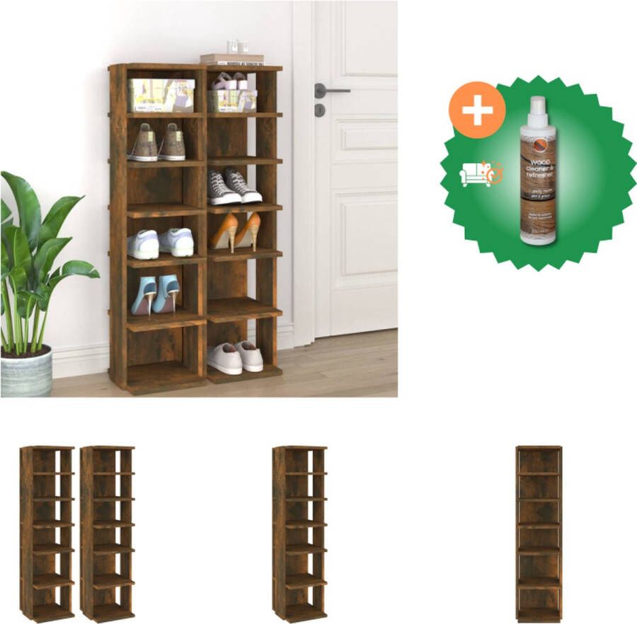 VidaXL Schoenenrek Gerookt Eiken 27.5 x 27 x 102 cm Ruimtebesparend 6 schappen Schoenenkast Inclusief Houtreiniger en verfrisser