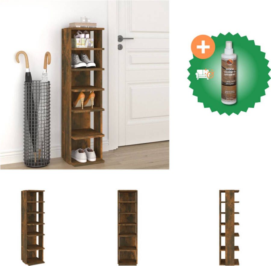 VidaXL Schoenenrek 27-5x27x102 cm bewerkt hout gerookt eikenkleurig Schoenenkast Inclusief Houtreiniger en verfrisser