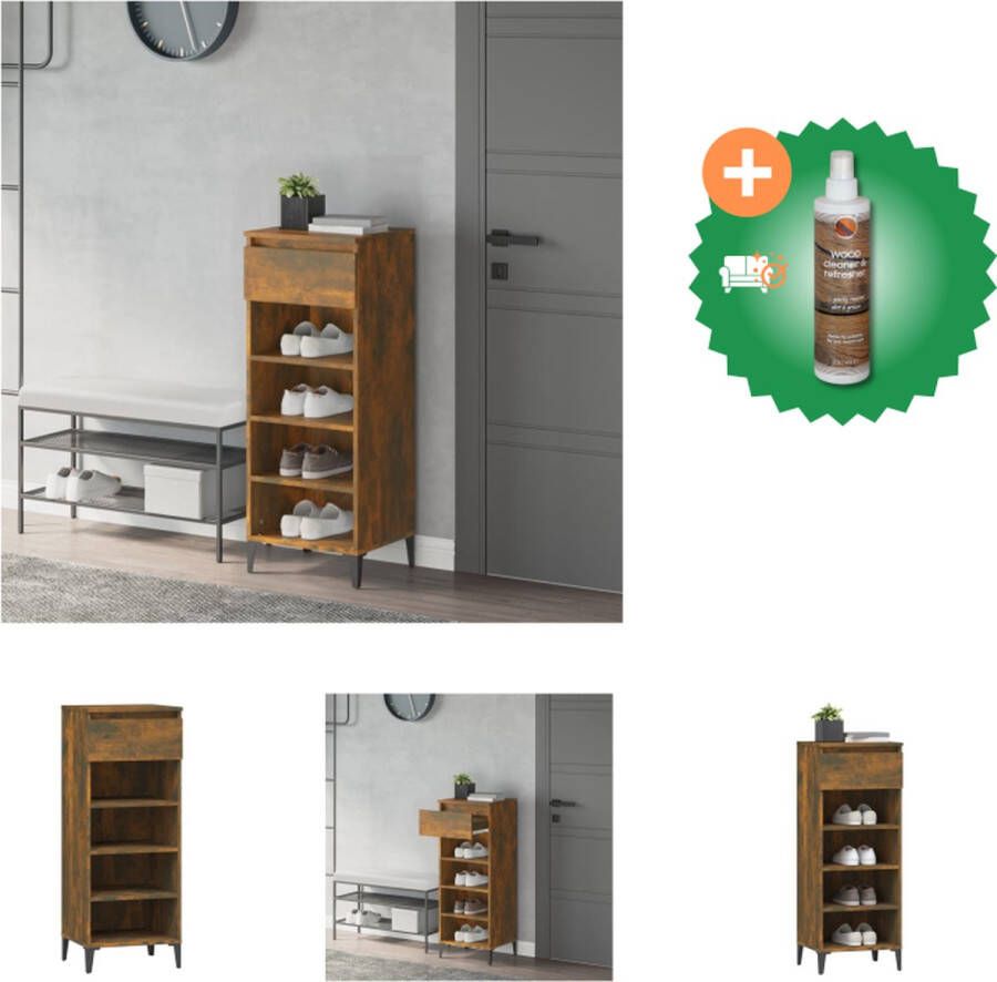 VidaXL Schoenenrek 40x36x105 cm bewerkt hout gerookt eikenkleurig Schoenenkast Inclusief Houtreiniger en verfrisser