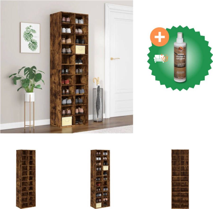 VidaXL Schoenenrek Gerookt Eiken 54x34x183 cm Met 22 schappen Bewerkt hout Schoenenkast Inclusief Houtreiniger en verfrisser