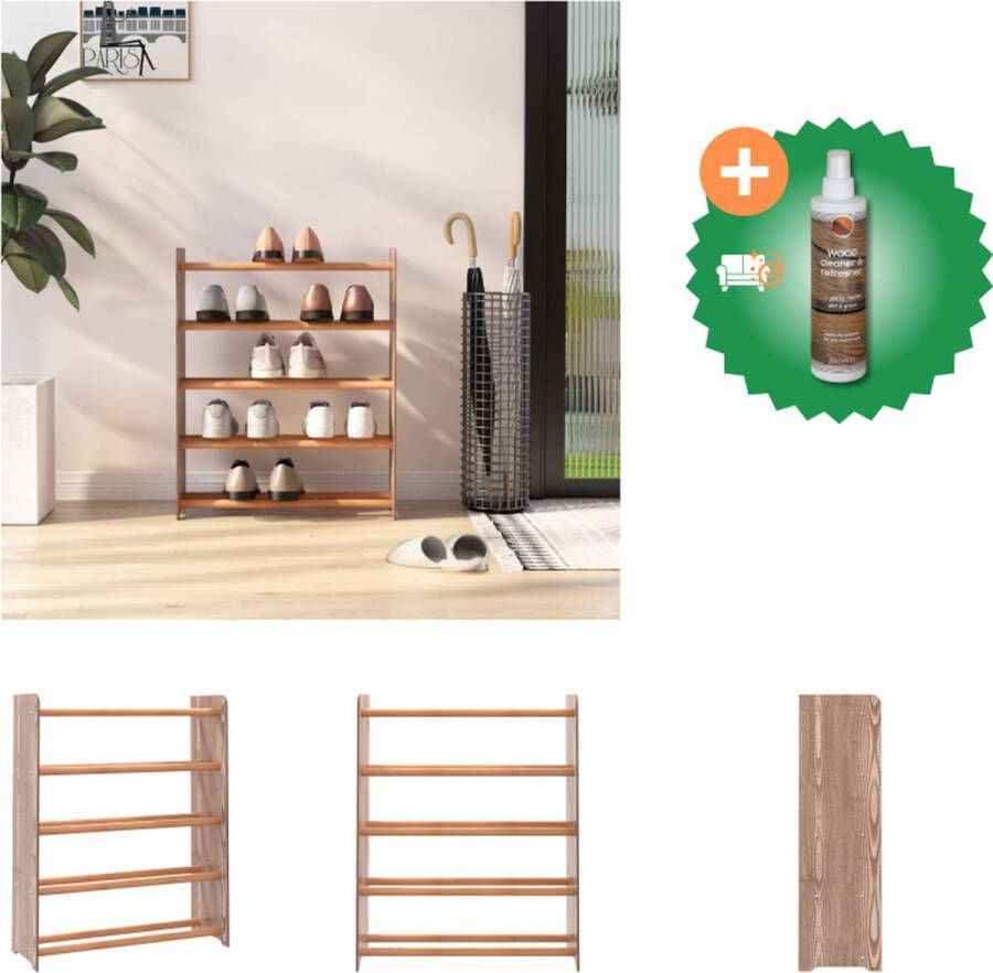 VidaXL Schoenenrek Grenenhout 65 x 24 x 81 cm Bruin Schoenenkast Inclusief Houtreiniger en verfrisser