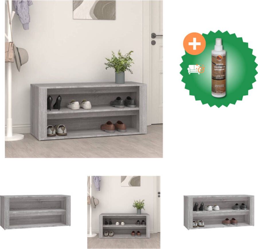 VidaXL Schoenenrek Grijs Sonoma Eiken 100 x 35 x 45 cm Stevig Materiaal Schoenenkast Inclusief Houtreiniger en verfrisser