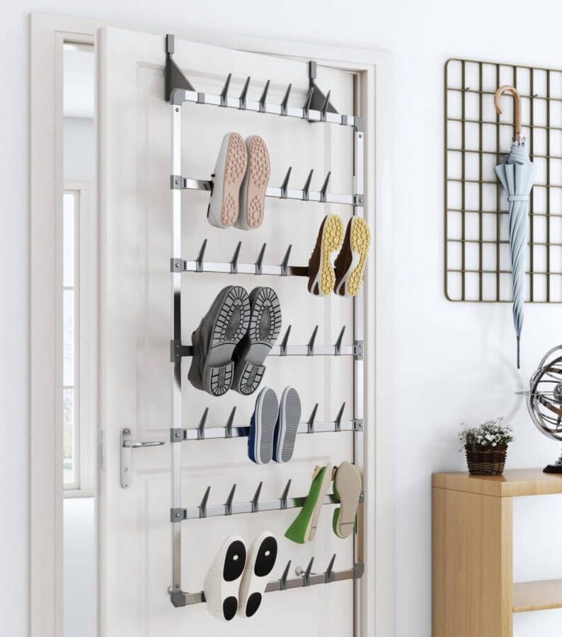 VidaXL -Schoenenrek-hangend-66x13x139-cm-zilverkleurig