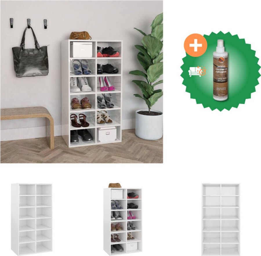 VidaXL Schoenenrek Hoogglans wit 54 x 34 x 100.5 cm Met 12 schappen Schoenenkast Inclusief Houtreiniger en verfrisser