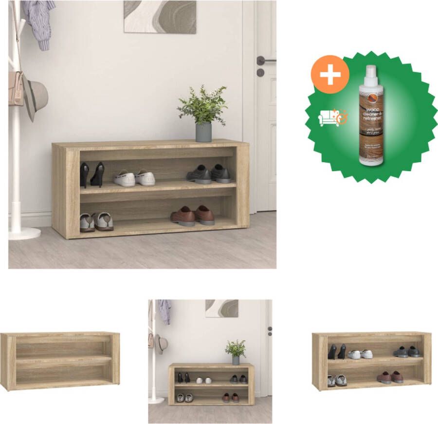 VidaXL Schoenenrek 100x35x45 cm bewerkt hout sonoma eikenkleurig Schoenenkast Inclusief Houtreiniger en verfrisser