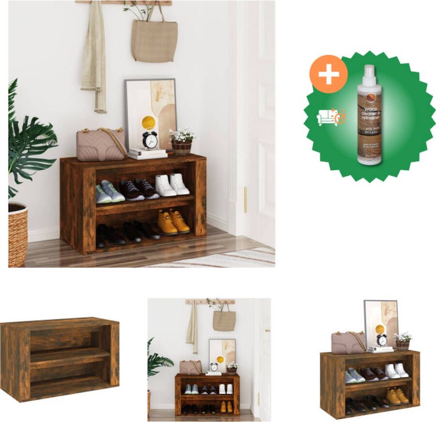 VidaXL Schoenenrek 75x35x45 cm bewerkt hout gerookt eikenkleurig Schoenenkast Inclusief Houtreiniger en verfrisser