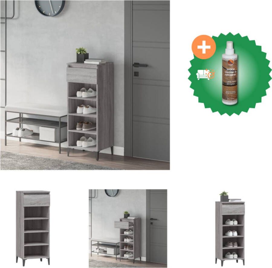 VidaXL Schoenenrek 40x36x105 cm bewerkt hout grijs sonoma eikenkleurig Schoenenkast Inclusief Houtreiniger en verfrisser