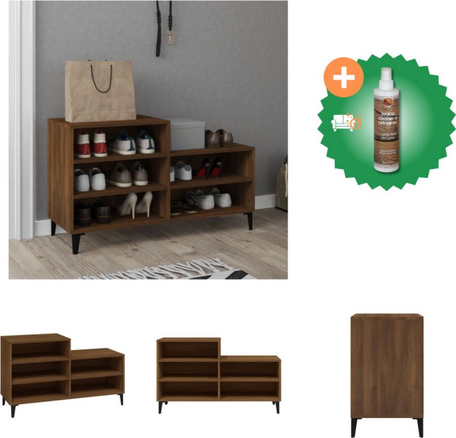 VidaXL Schoenenkast Bruineiken 102 x 36 x 60 cm Duurzaam Houten poten Voldoende opbergruimte Flexibele installatie Wandmontage vereist Inclusief montagehandleiding Schoenenkast Inclusief Houtreiniger en verfrisser - Foto 2