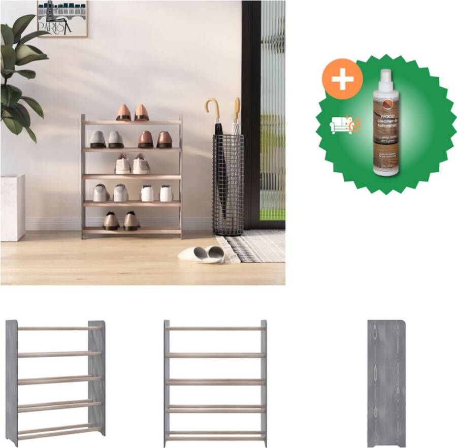 VidaXL Schoenenrek Massief Grenenhout Stabiele schappen Voldoende opbergruimte Trendy ontwerp Grijs 65x24x81cm Schoenenkast Inclusief Houtreiniger en verfrisser