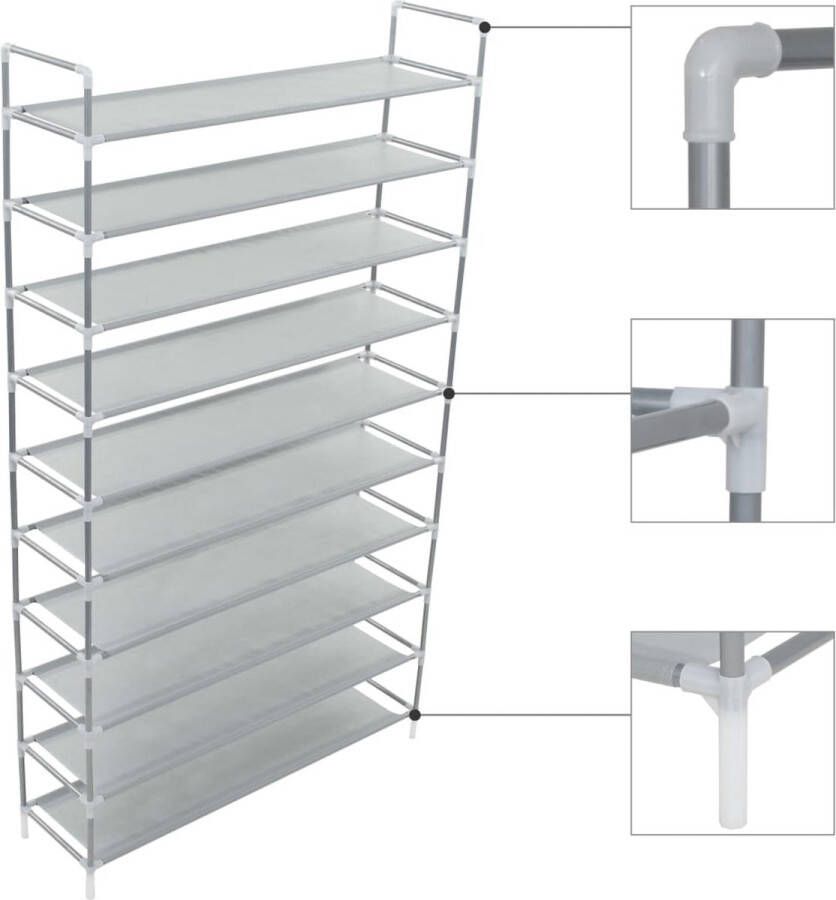 VidaXL -Schoenenrek-met-10-schappen-metaal-en-nonwoven-stof-zilverkleur