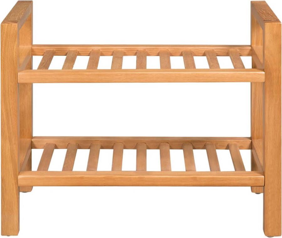 VidaXL -Schoenenrek-met-2-schappen-100x27x40-cm-massief-eikenhout - Foto 3