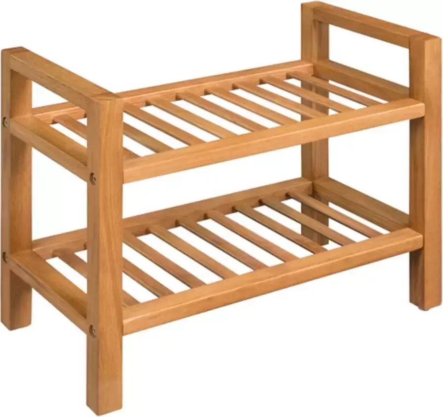 VidaXL -Schoenenrek-met-2-schappen-50x27x40-cm-massief-eikenhout - Foto 2