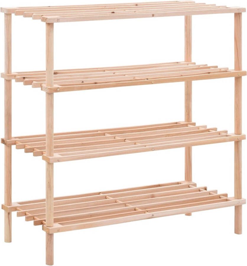 VidaXL Schoenenrek 4-laags massief vurenhout Schoenenrek Schoenenkast Houten Schoenenrek Vurenhout Entree Meubilair Organisatie Opslag Schoenuitlegger Bergruimte Compact Multifunctioneel - Foto 2